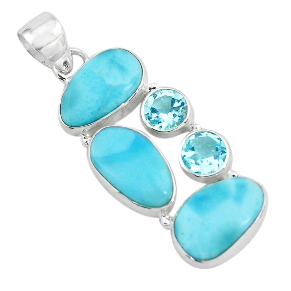 925 sterling silver 13.28cts natural blue larimar topaz pendant jewelry p66698