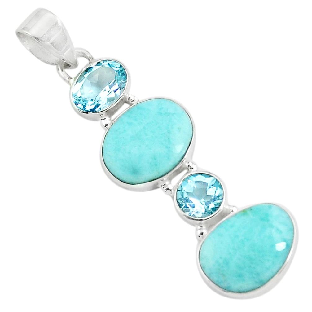 925 sterling silver 12.07cts natural blue larimar topaz pendant jewelry p71038