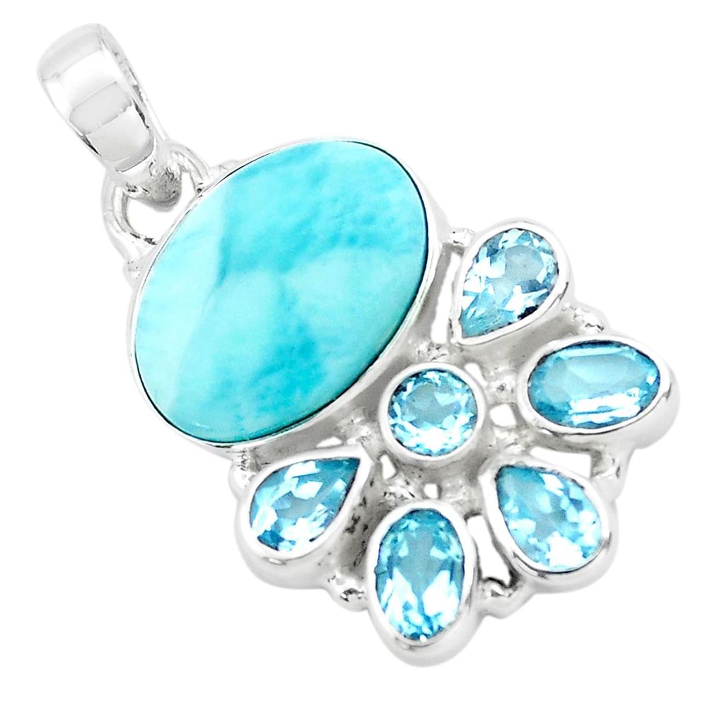 925 sterling silver 15.85cts natural blue larimar topaz pendant jewelry p72917