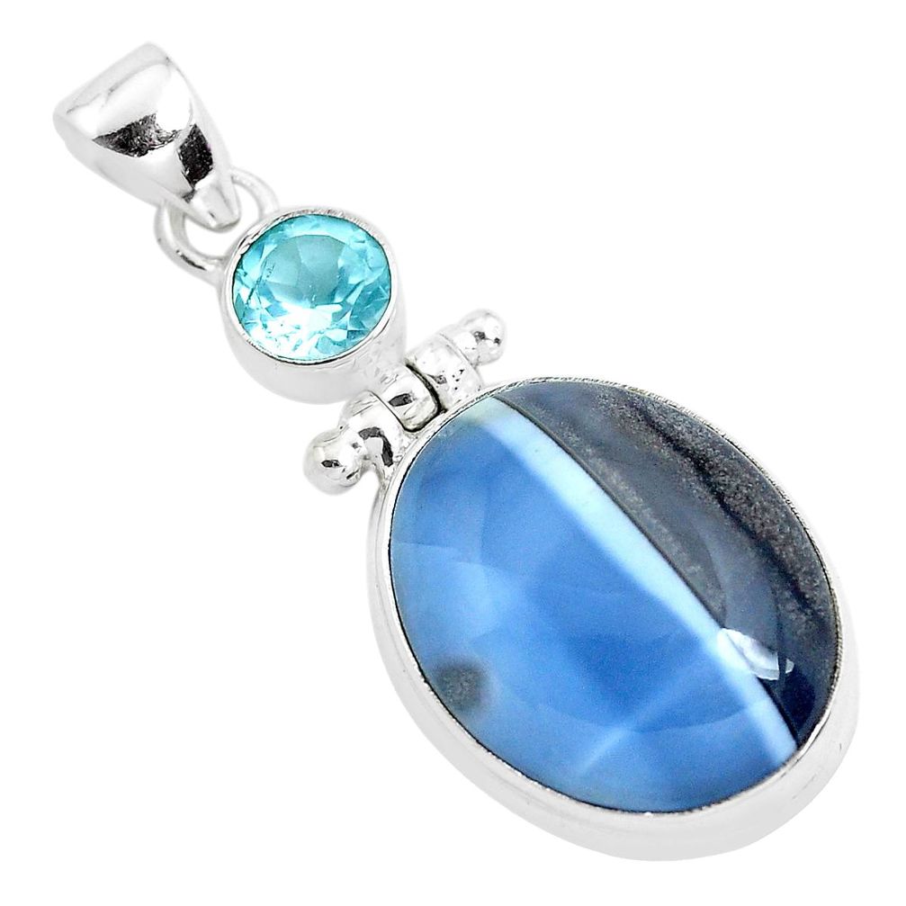 925 sterling silver 20.88cts natural blue owyhee opal topaz round pendant p40971