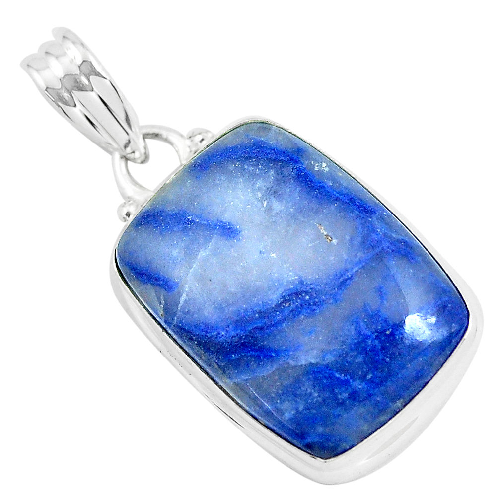 925 sterling silver 16.20cts natural blue quartz palm stone pendant p46249