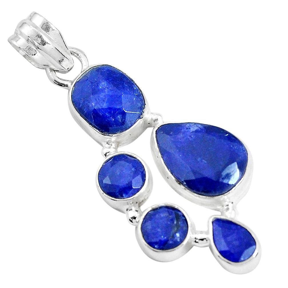 925 sterling silver 14.12cts natural blue sapphire pendant jewelry p33988