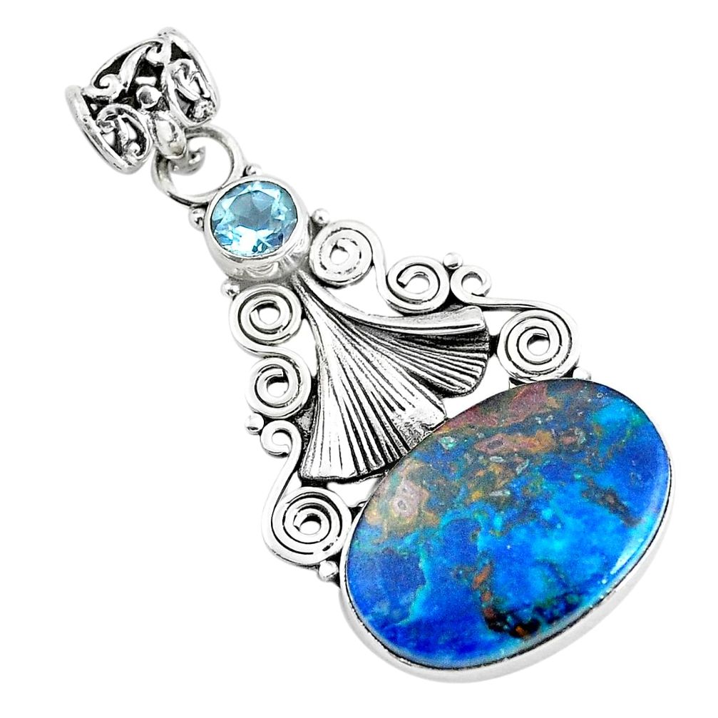 925 sterling silver 13.55cts natural blue shattuckite oval topaz pendant d31848