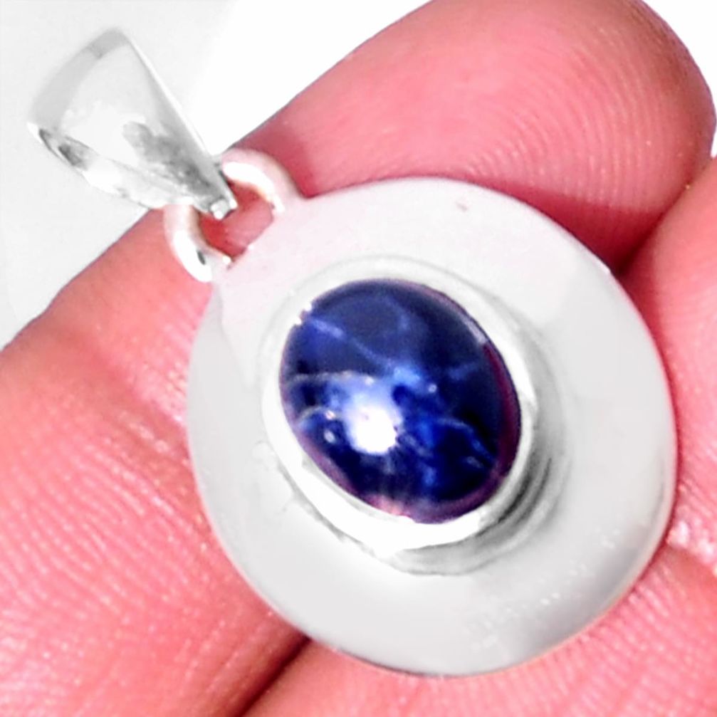 925 sterling silver 4.21cts natural blue star sapphire oval pendant d32513