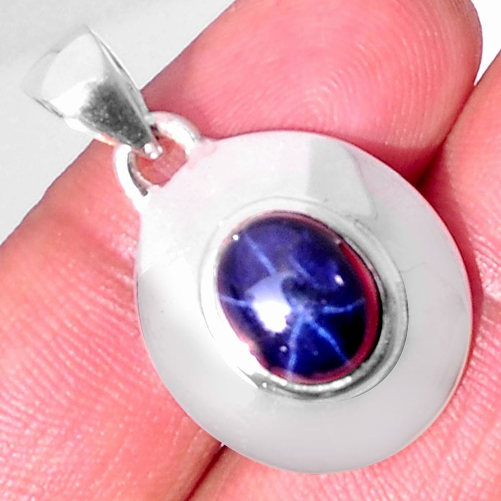 925 sterling silver 4.01cts natural blue star sapphire oval pendant d32519