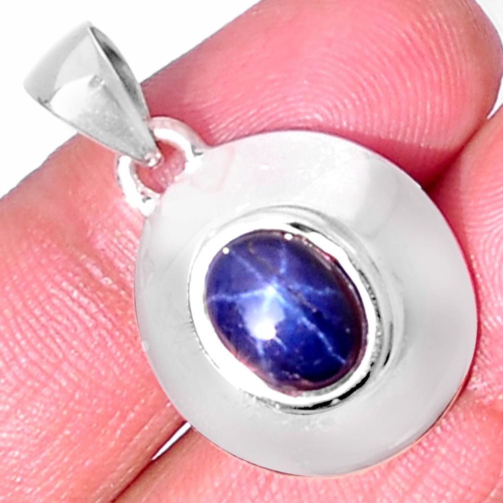925 sterling silver 3.89cts natural blue star sapphire pendant jewelry d32504