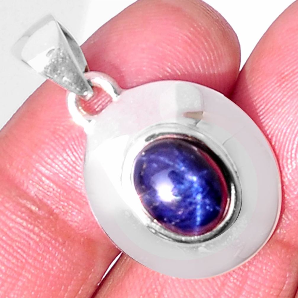 925 sterling silver 3.89cts natural blue star sapphire pendant jewelry d32516