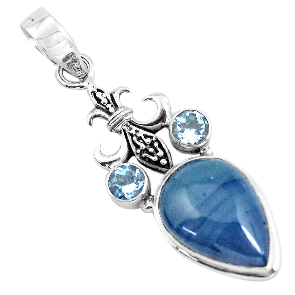 925 sterling silver 14.72cts natural blue swedish slag topaz pendant p55244