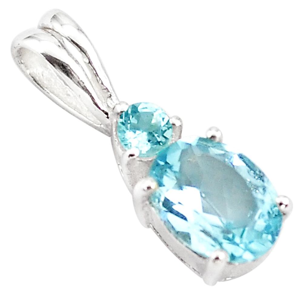 925 sterling silver 2.07cts natural blue topaz oval pendant jewelry p82567