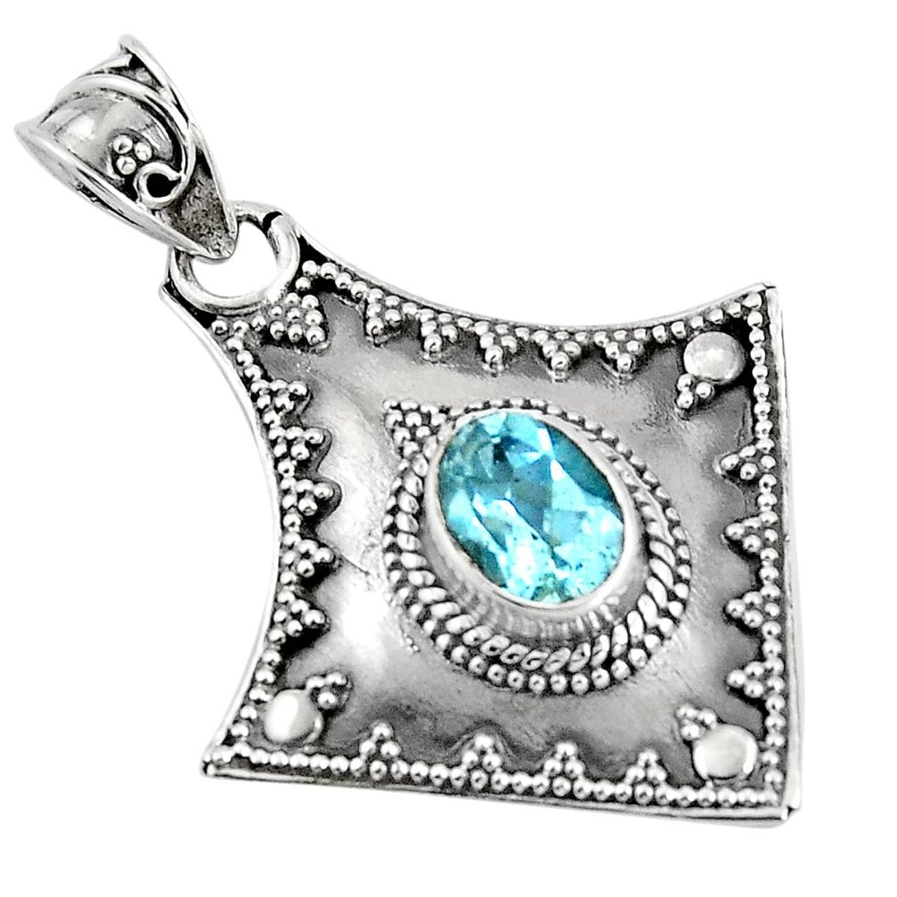 925 sterling silver 2.21cts natural blue topaz oval pendant jewelry p90223