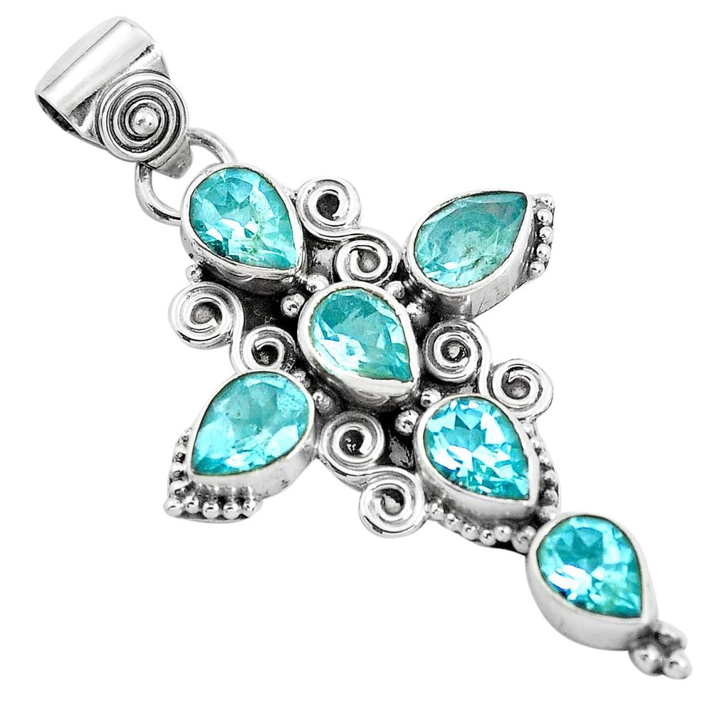 925 sterling silver 8.94cts natural blue topaz pear holy cross pendant p35987