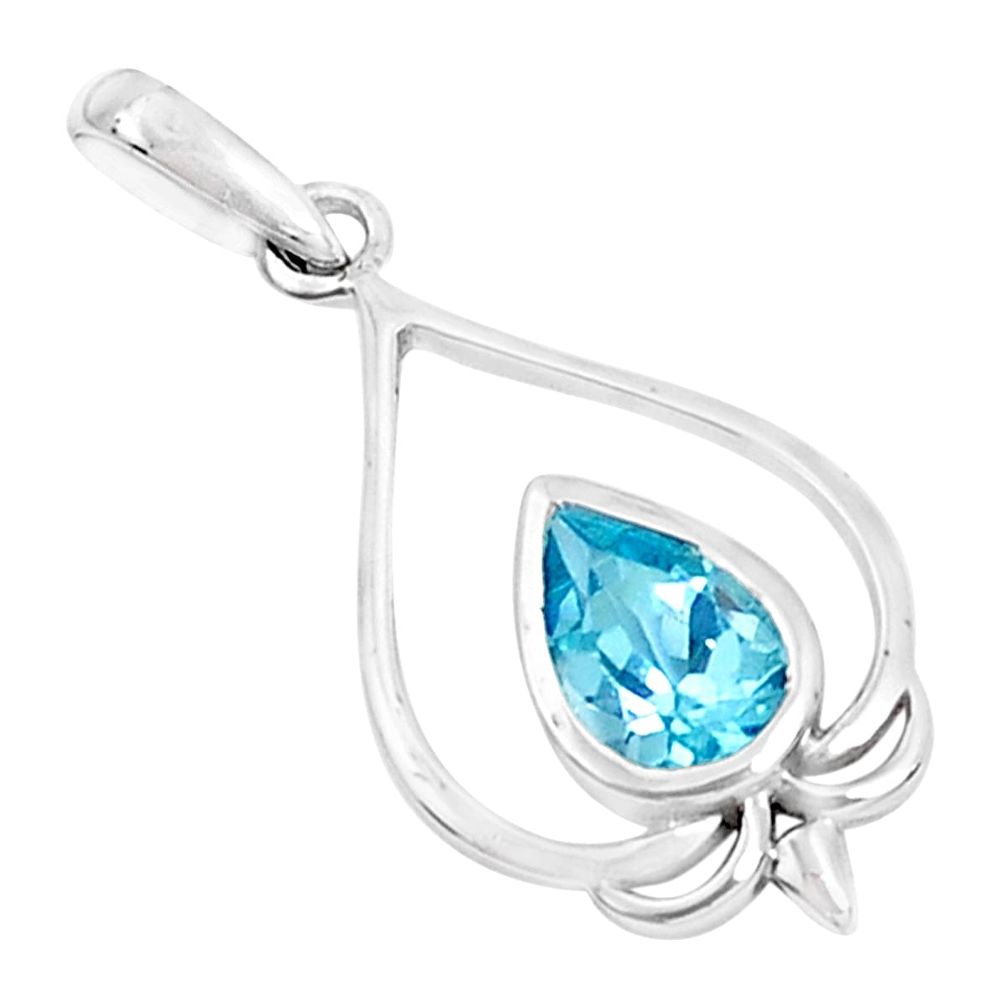 925 sterling silver 2.73cts natural blue topaz pear pendant jewelry p36344