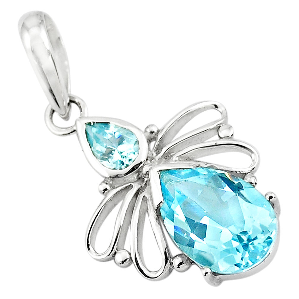 925 sterling silver 5.24cts natural blue topaz pear pendant jewelry p82468