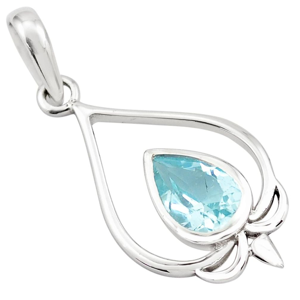 925 sterling silver 2.50cts natural blue topaz pear pendant jewelry p82524