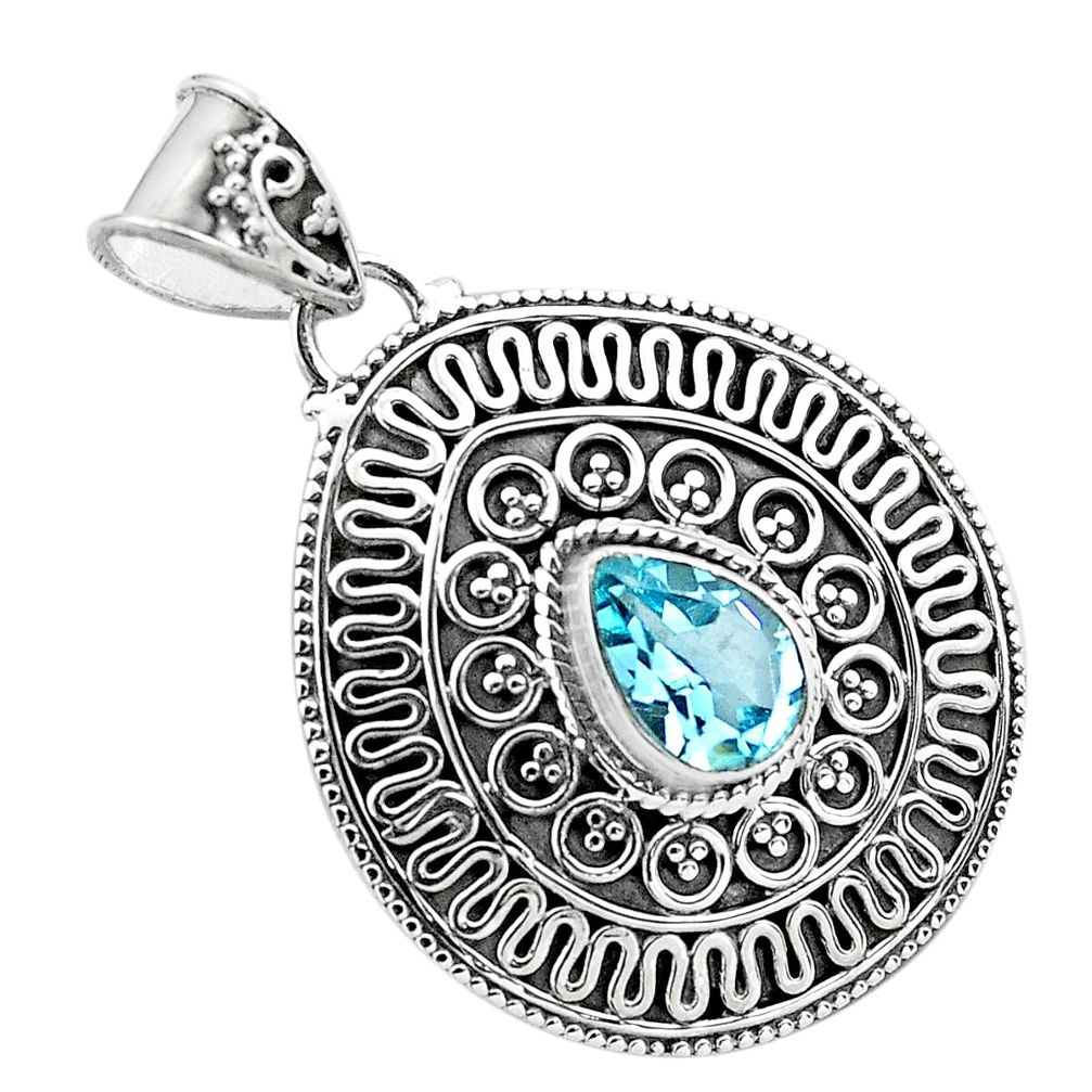 925 sterling silver 2.19cts natural blue topaz pear pendant jewelry p86267