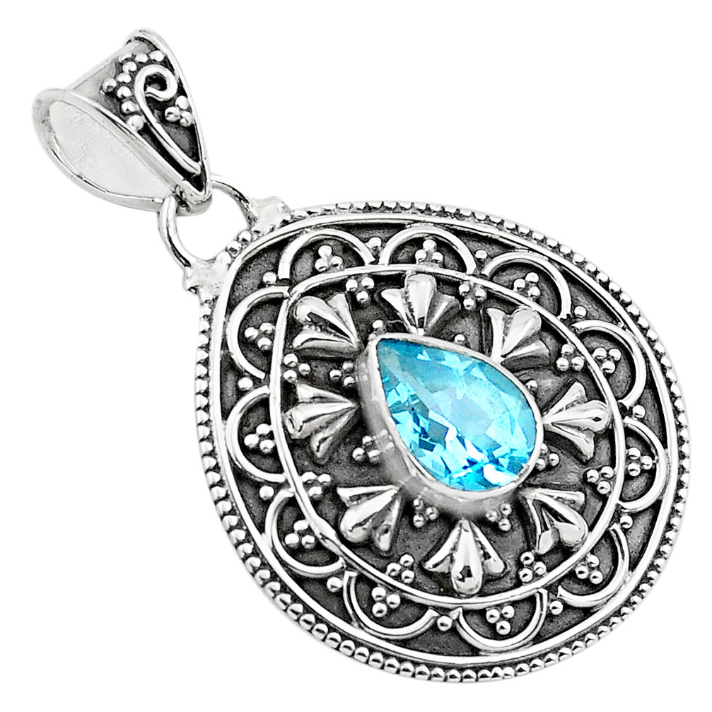 925 sterling silver 2.10cts natural blue topaz pear pendant jewelry p86296