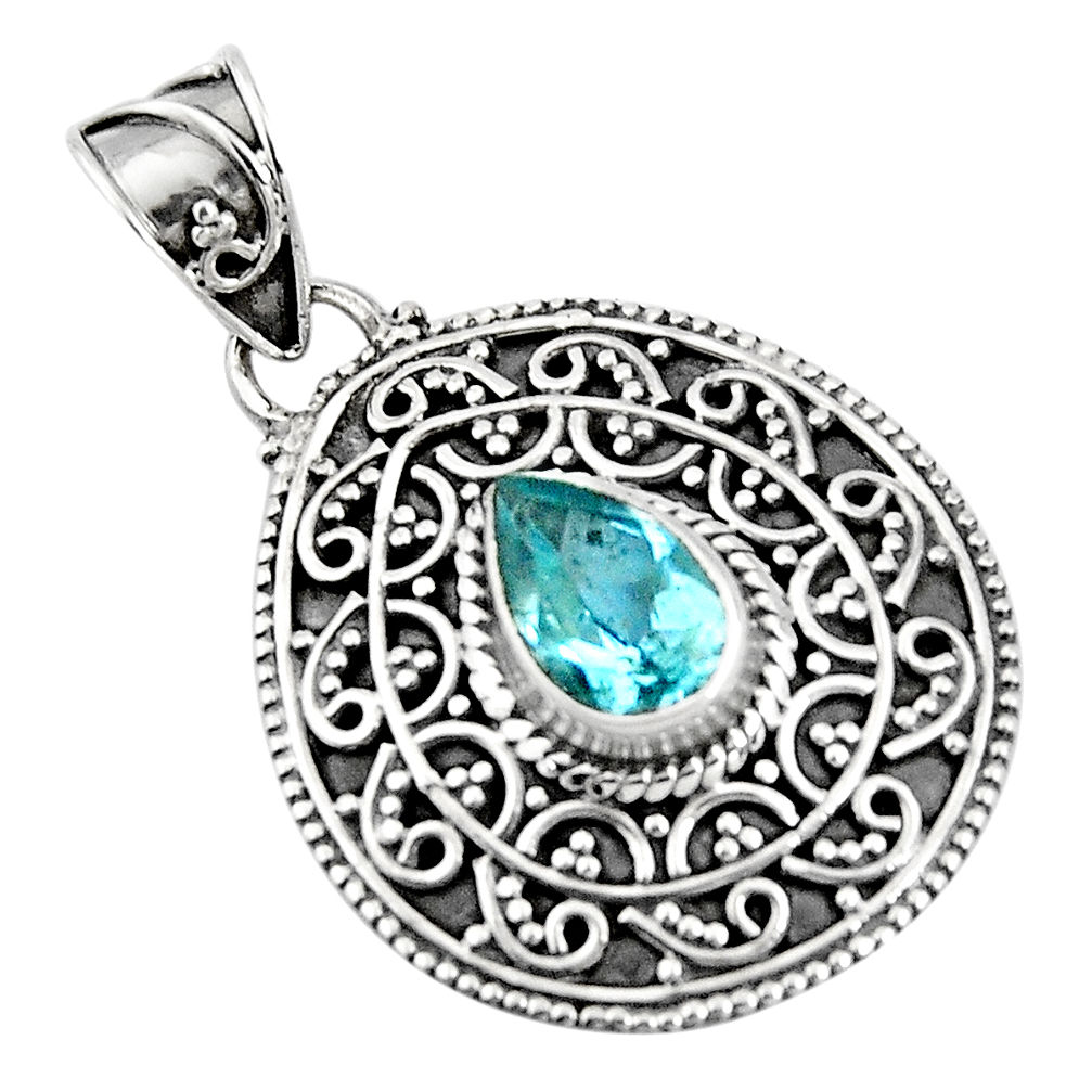 925 sterling silver 2.12cts natural blue topaz pear pendant jewelry p90227