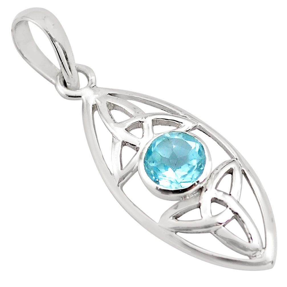925 sterling silver 1.24cts natural blue topaz round pendant jewelry p82024