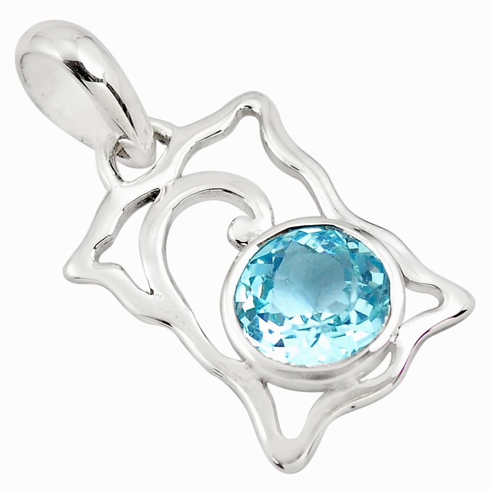 925 sterling silver 3.16cts natural blue topaz round pendant jewelry p82106