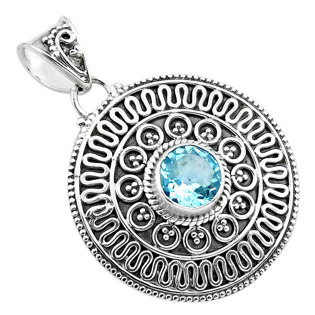925 sterling silver 2.82cts natural blue topaz round pendant jewelry p86272