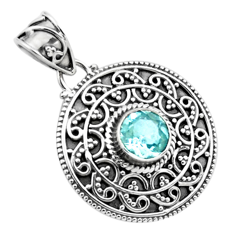 925 sterling silver 2.58cts natural blue topaz round pendant jewelry p86331