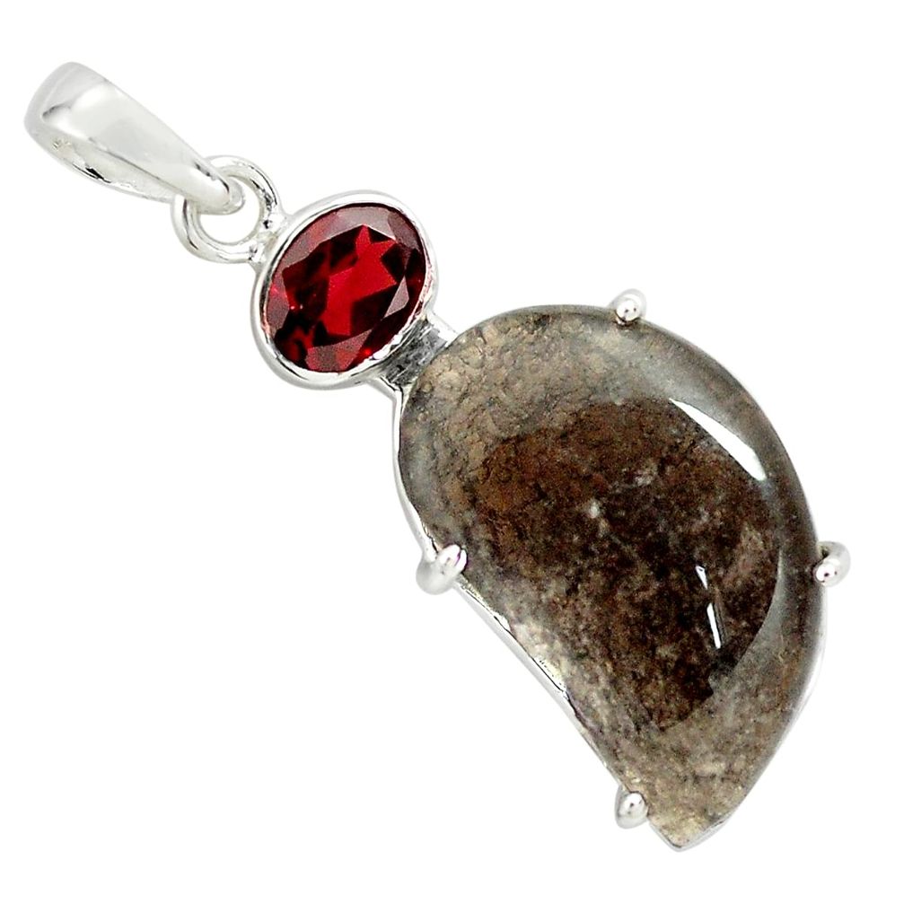 925 sterling silver 18.70cts natural brown agni manitite garnet pendant p70864