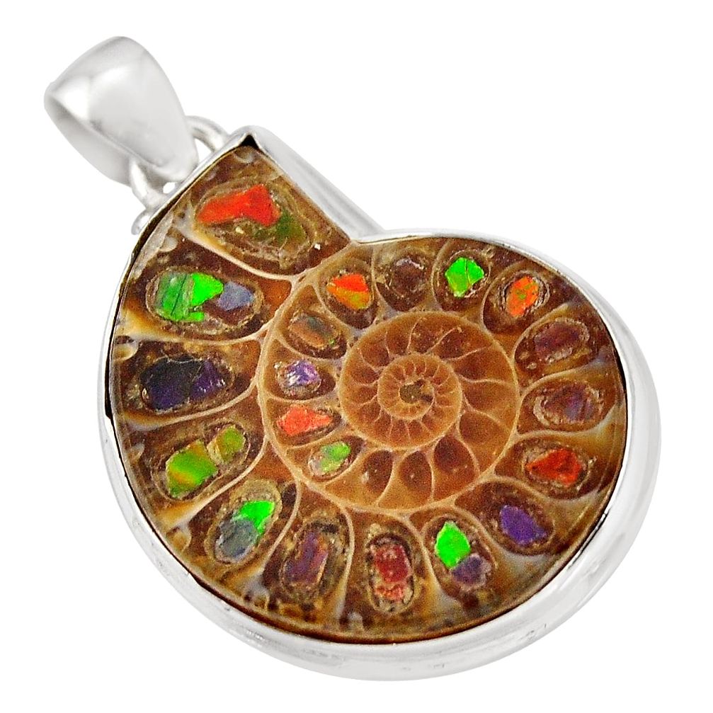 925 sterling silver 28.86cts natural brown ammolite in ammonite pendant p91775