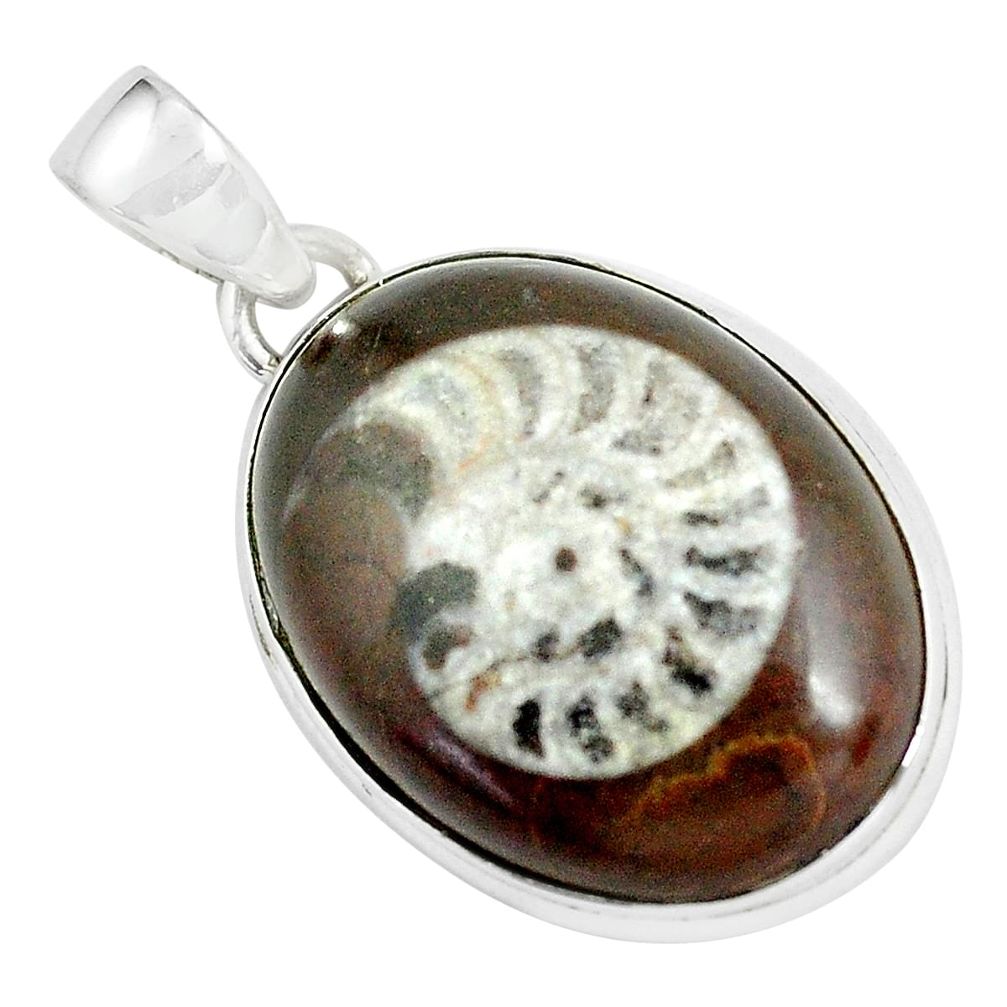 925 sterling silver 19.72cts natural brown ammonite fossil pendant d31746