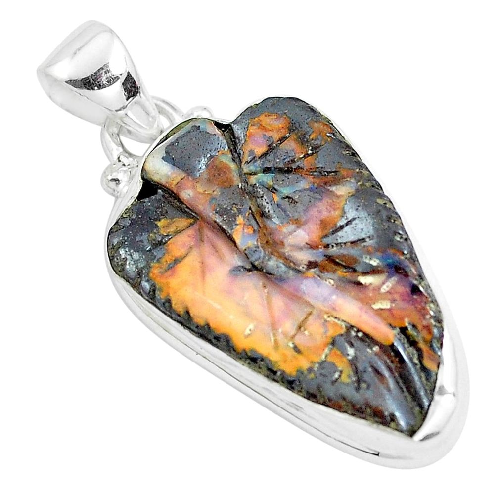 925 sterling silver 15.55cts natural brown boulder opal carving pendant p38704