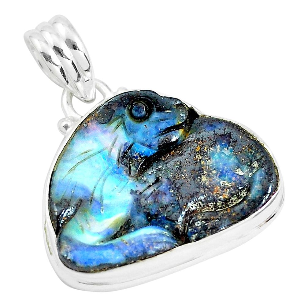 925 sterling silver 16.54cts natural brown boulder opal carving pendant p38708