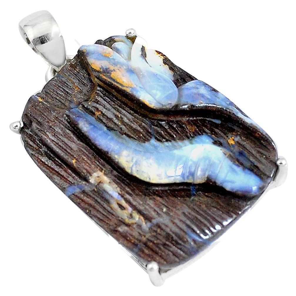 925 sterling silver 35.55cts natural brown boulder opal carving pendant p46560