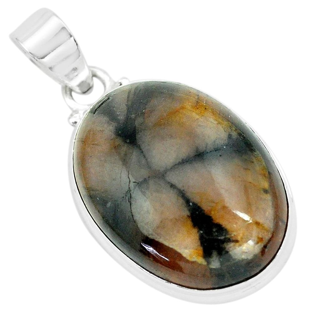 925 sterling silver 23.46cts natural brown chiastolite oval pendant p66184