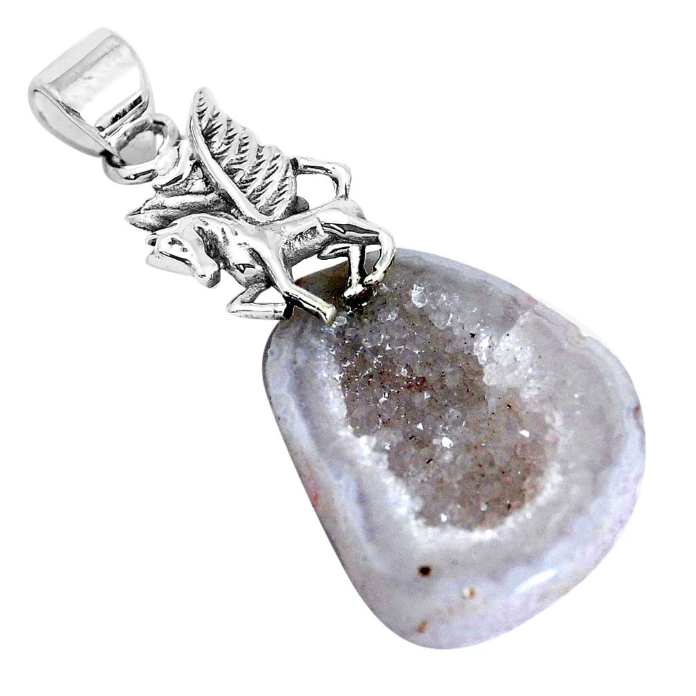 925 sterling silver 19.76cts natural brown geode druzy unicorn pendant p45171