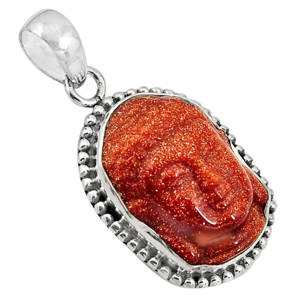 925 sterling silver 16.46cts natural brown goldstone buddha charm pendant p90424