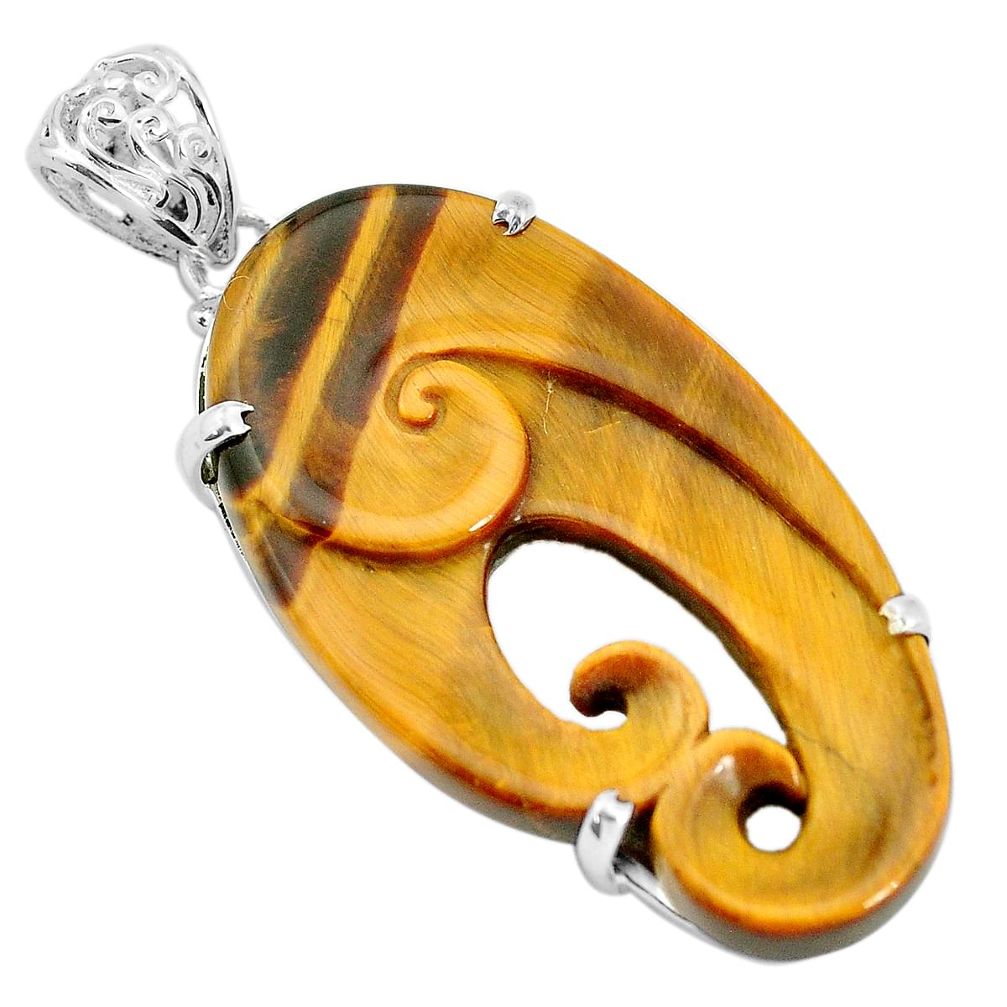 925 sterling silver 30.36cts natural brown tiger's eye elephant pendant p35904