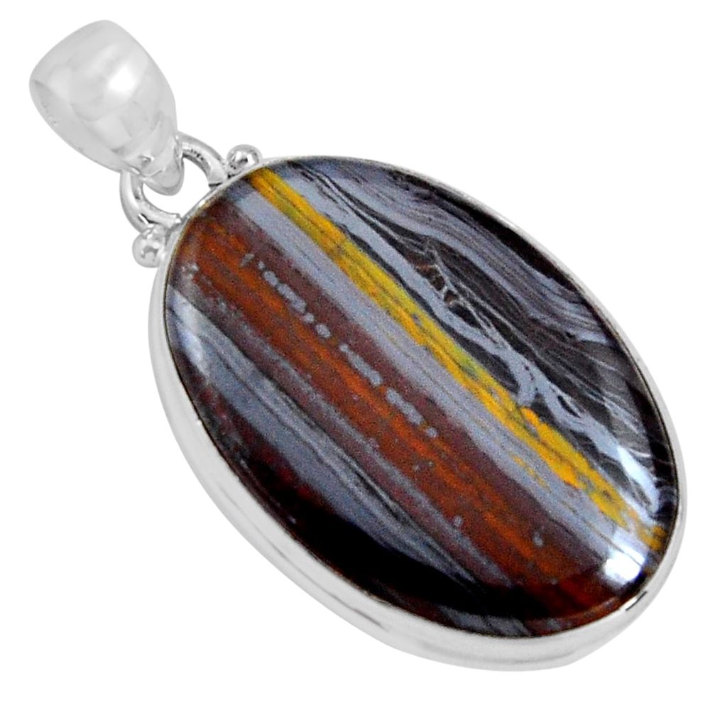 925 sterling silver 22.33cts natural brown tiger's hawks eye oval pendant p89251