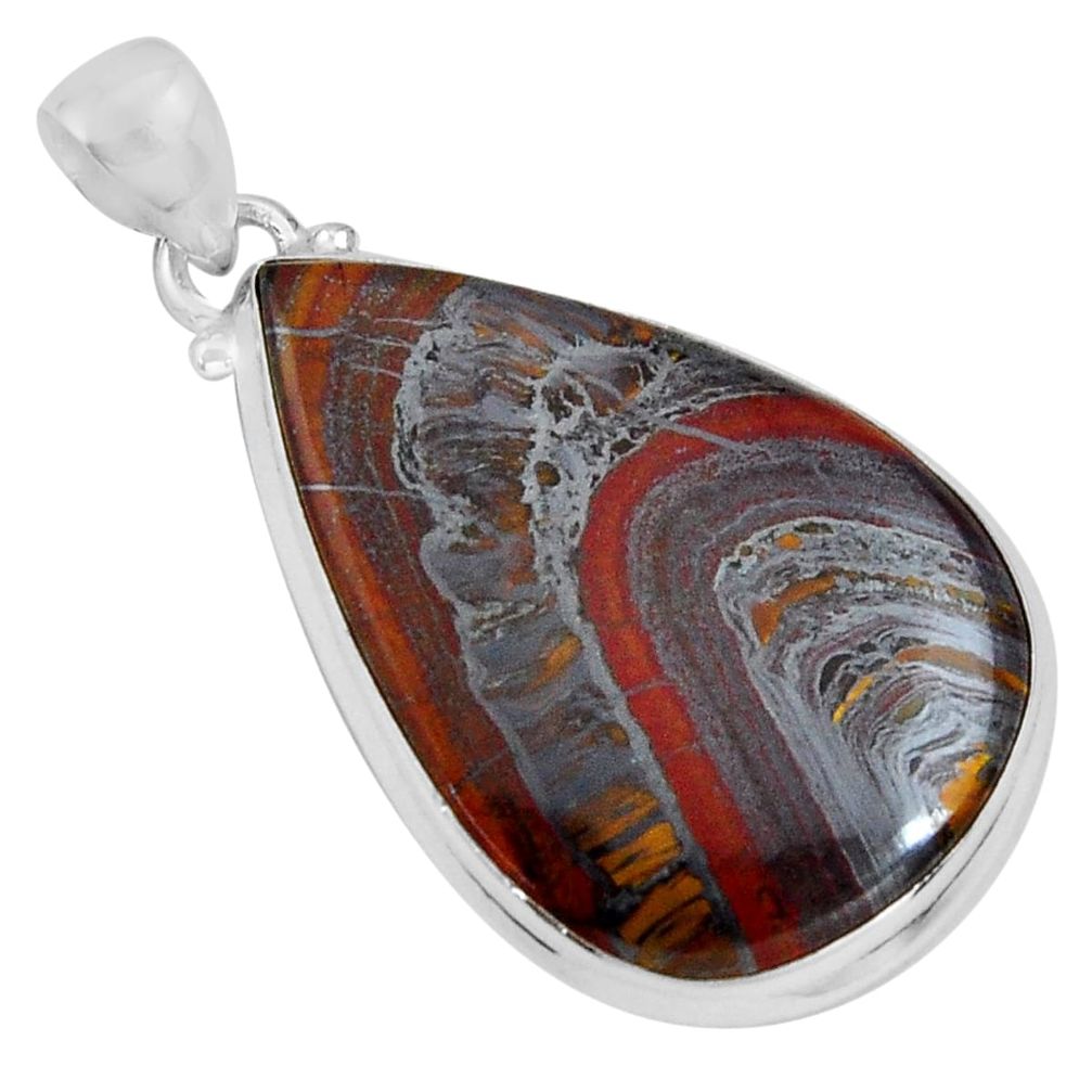 925 sterling silver 25.93cts natural brown tiger's hawks eye pear pendant p89247