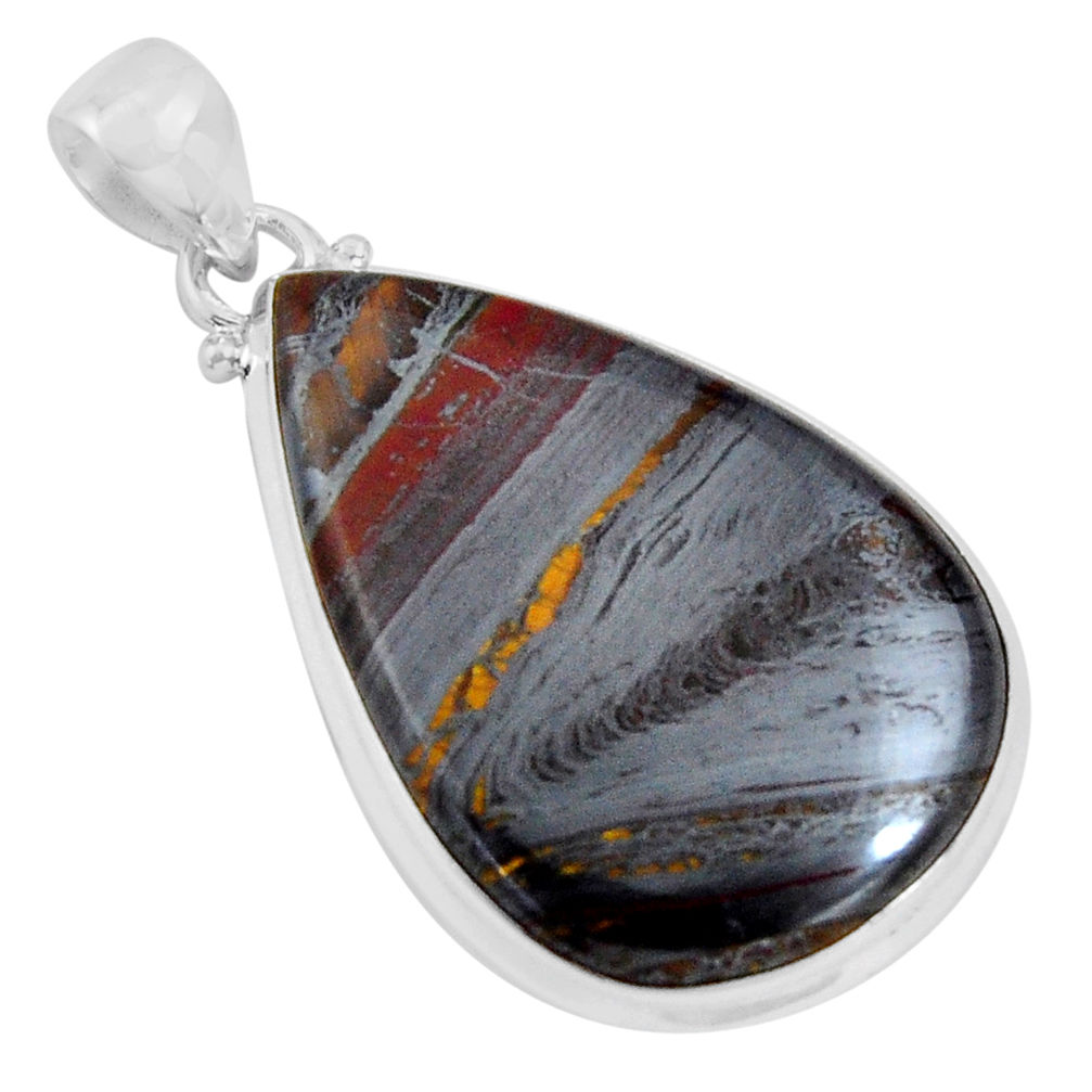 925 sterling silver 32.14cts natural brown tiger's hawks eye pear pendant p89254