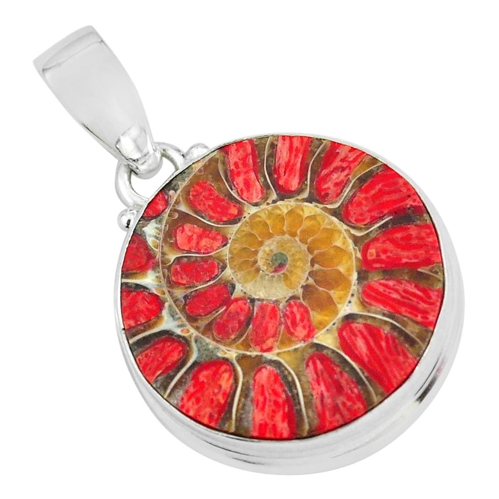 925 sterling silver 19.72cts natural coral in ammonite pendant jewelry p69427