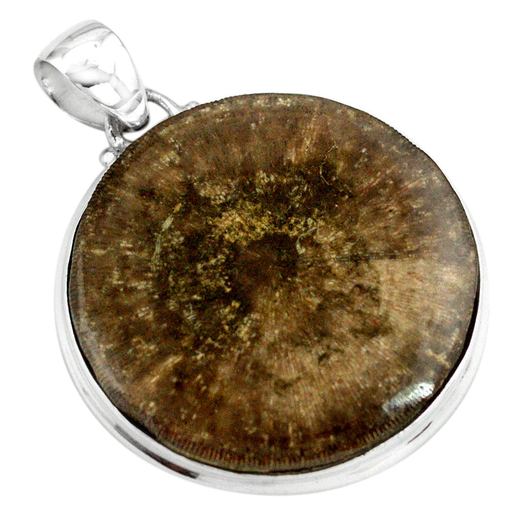 925 sterling silver 39.28cts natural cyclolite coral fossil pendant p79594