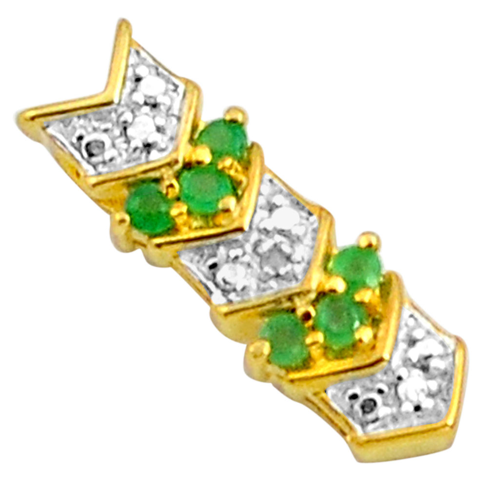 925 sterling silver 1.41cts natural diamond green emerald 14k gold pendant c4469