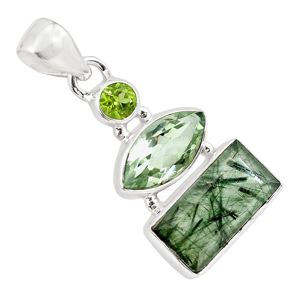 925 sterling silver 14.72ct natural faceted green rutile peridot pendant p79544