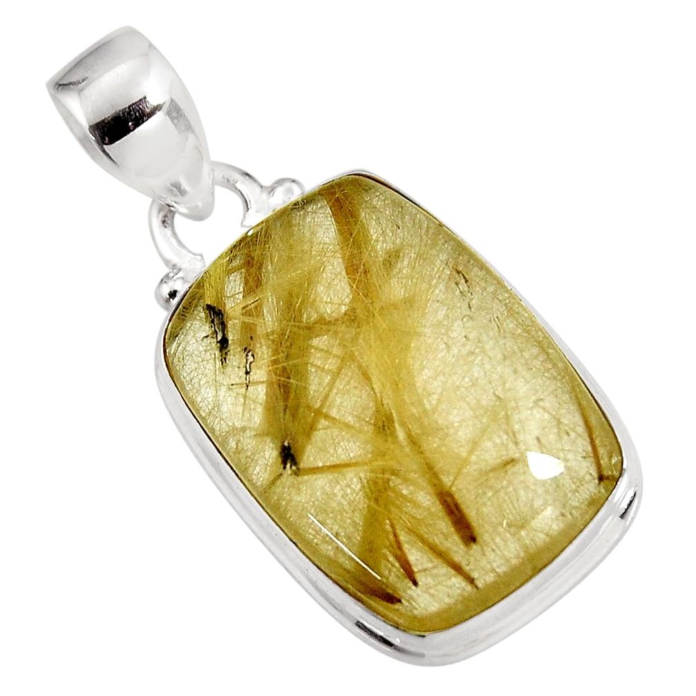 925 sterling silver 18.15cts natural golden rutile octagan pendant p92159