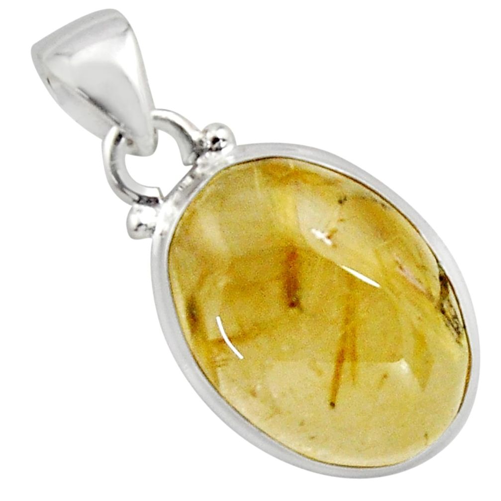 925 sterling silver 17.39cts natural golden rutile oval pendant jewelry p89099