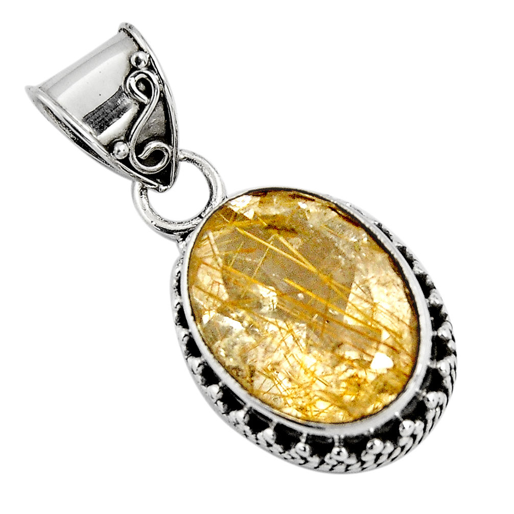 925 sterling silver 10.70cts natural golden rutile oval pendant jewelry p90330