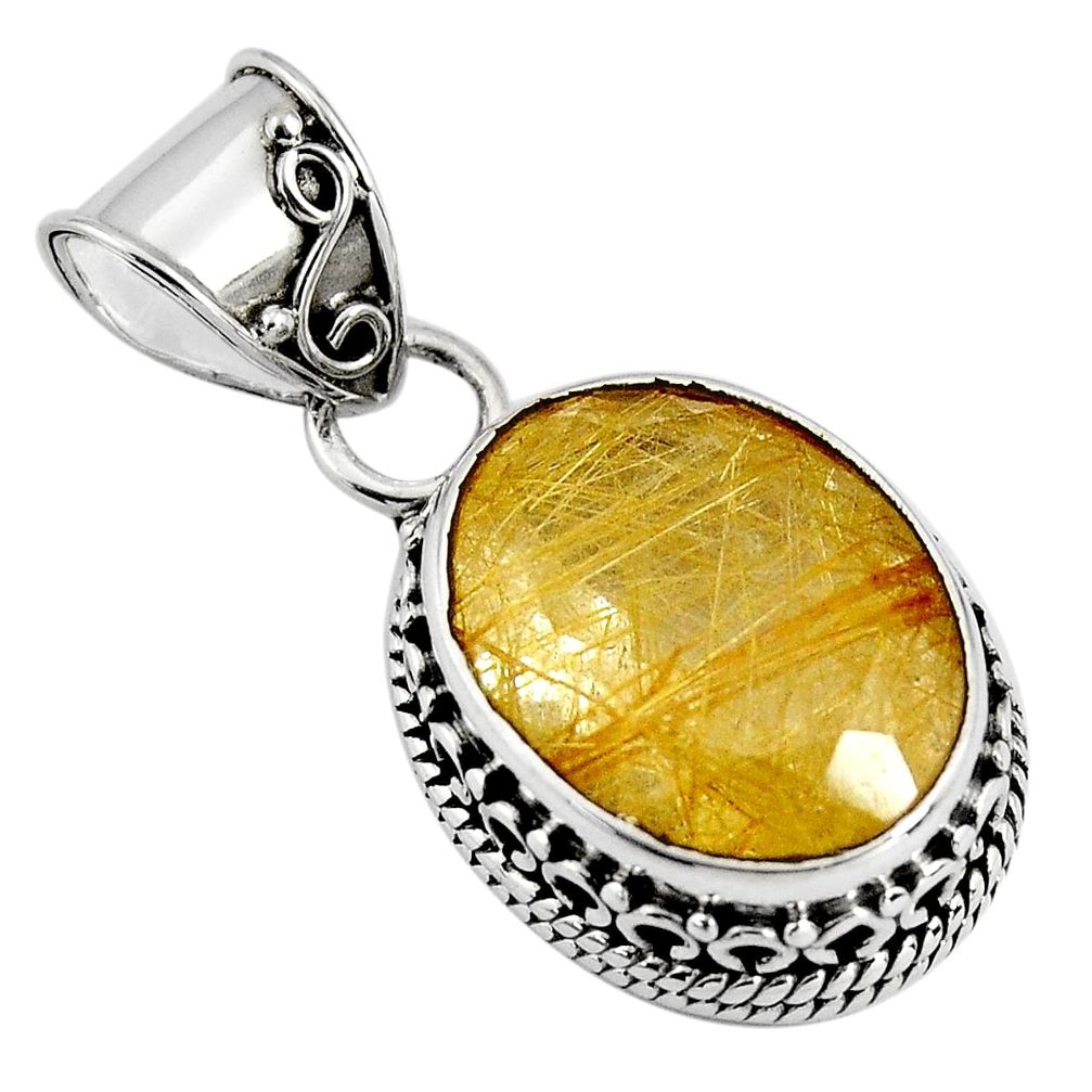 925 sterling silver 10.37cts natural golden rutile oval pendant jewelry p90334