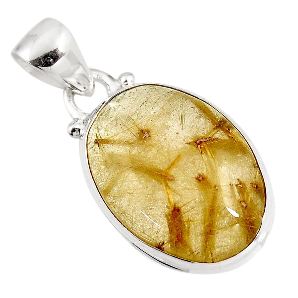 925 sterling silver 15.05cts natural golden rutile oval pendant jewelry p92147