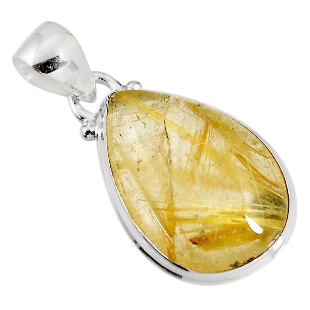 925 sterling silver 16.18cts natural golden rutile pear pendant jewelry p92144