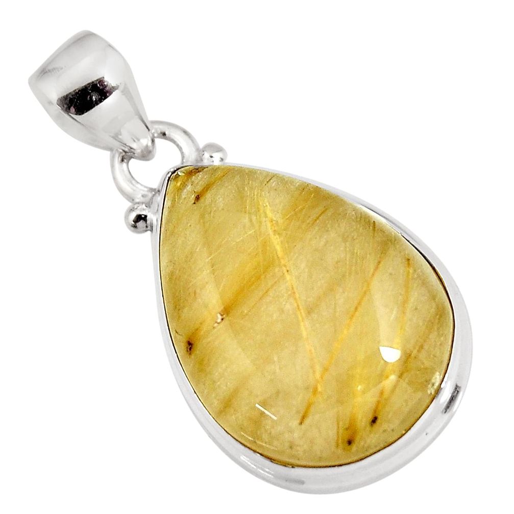 925 sterling silver 18.68cts natural golden rutile pear pendant jewelry p92152