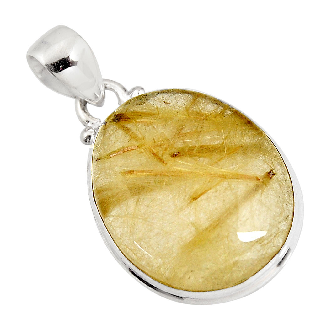 925 sterling silver 22.90cts natural golden rutile pendant jewelry p92156
